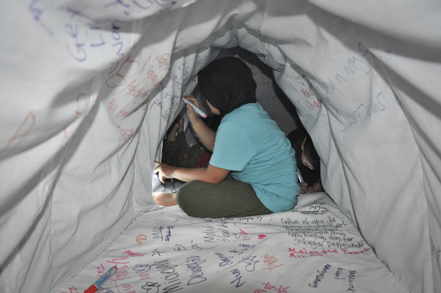 Participants inside Shelter 1.0.