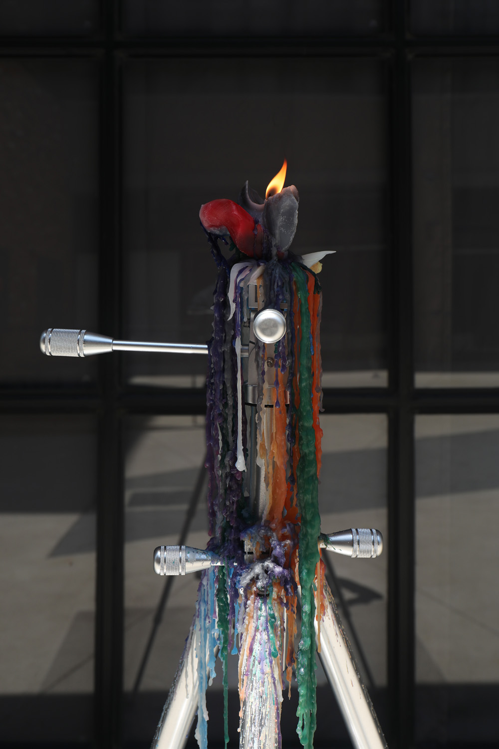 Flaming Tower II, 2021. Exhibition view of Imperceptible: machine, animal, plant, stone, skull, Roski Mateo Gallery, Los Angeles, California, USA, 2021.
